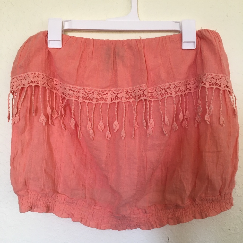 Fulltilt women's strapless coral lace top. Size L.